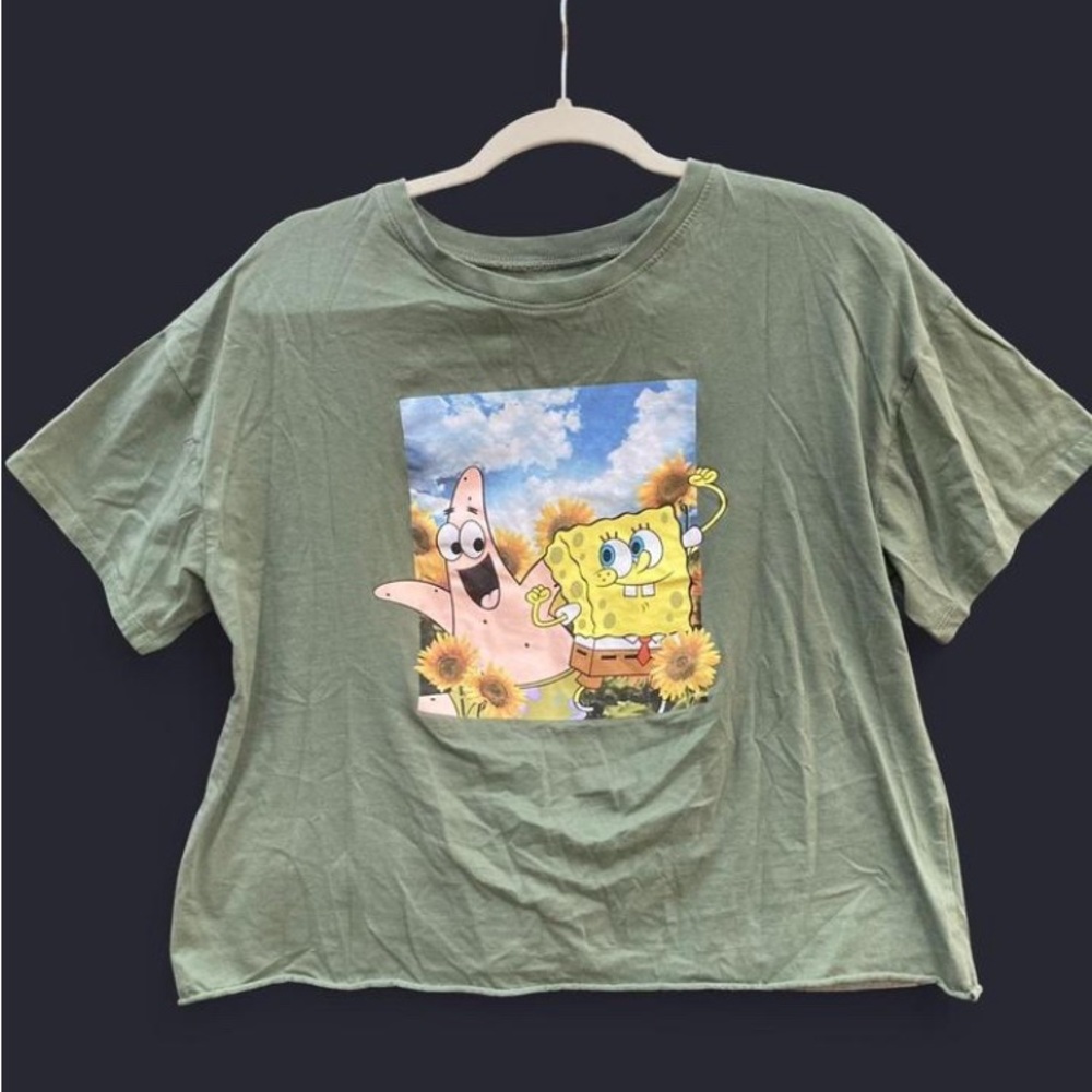 SpongeBob SquarePants Green Graphic Cropped Tee